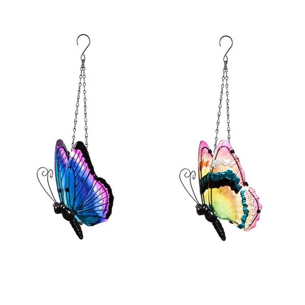 Meadowcreek Meadowcreek Assorted Glass/Iron 9.45 in. H Hanging Butterfly Outdoor Decoration, PK6 ZAC2SP7406 - main